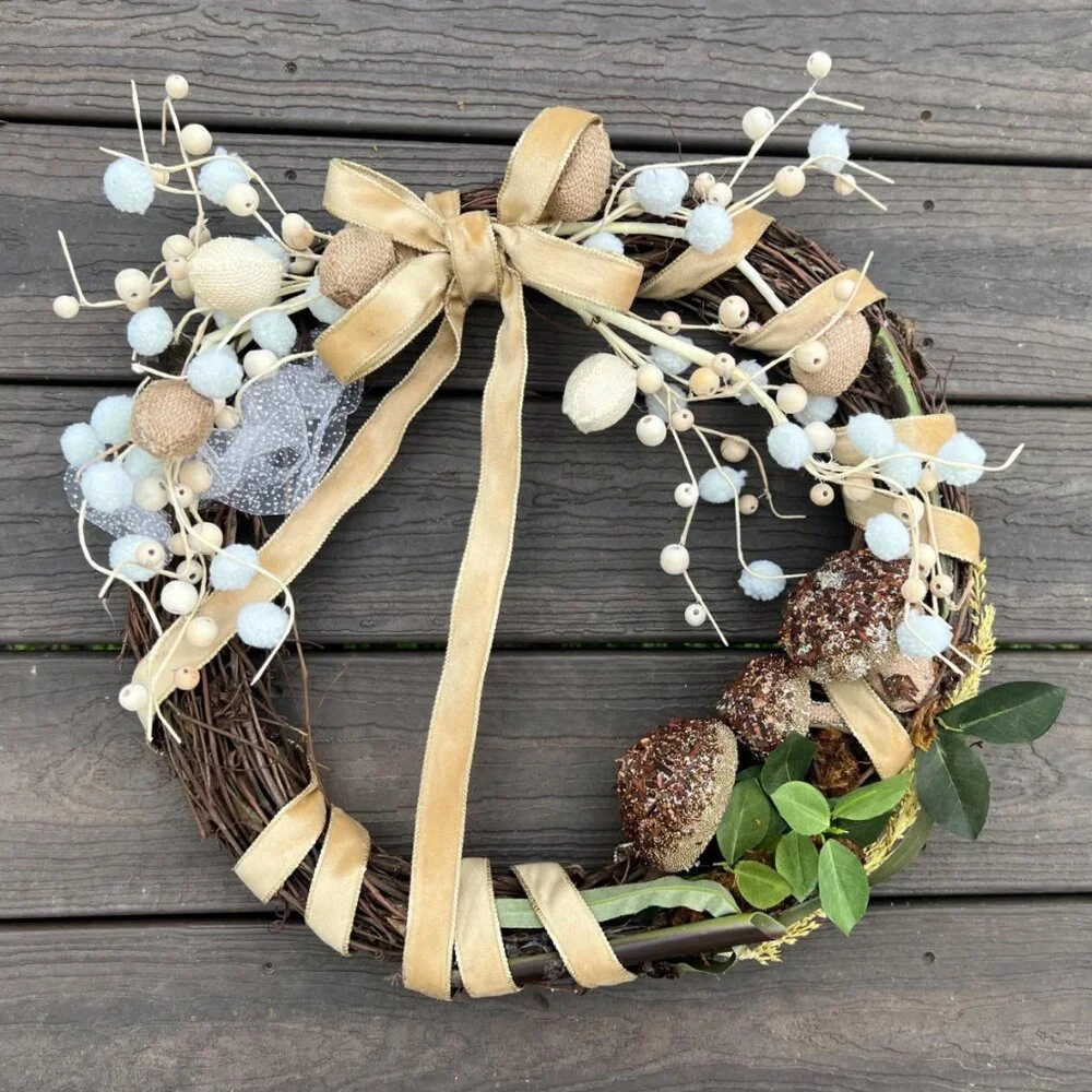 Spring Burlap Eggs Glitter Mushroom Earth Tones Wreath Home Decoration